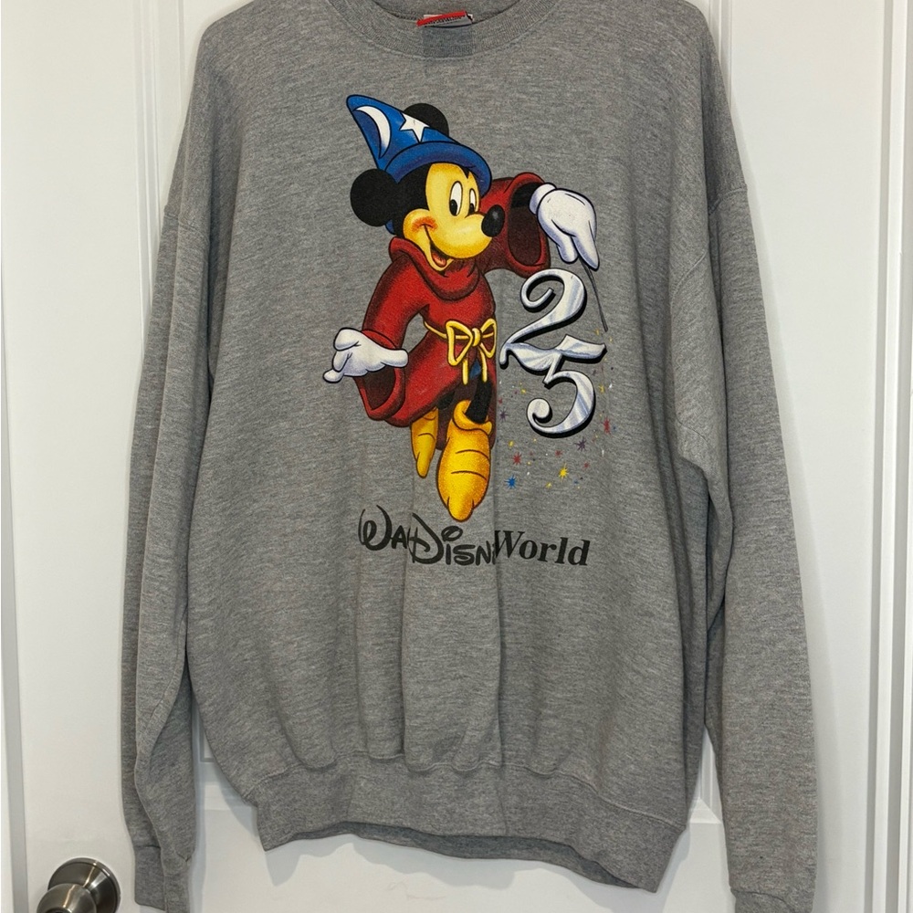 Vinyage Disney Gray Crewneck Sweatshirt with Sorcerer Mickey 25 Graphic